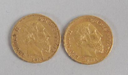 null Deux pièces en or 20 Fr Belges 1874, 1878 poids: 6,4 gr