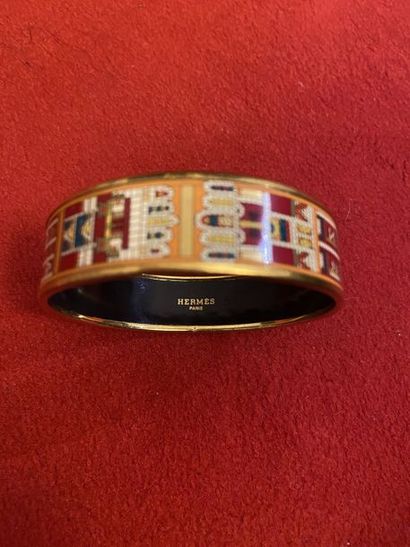 null HERMES PARIS Bracelet Ring decorated with mosaics in red green orange tones...