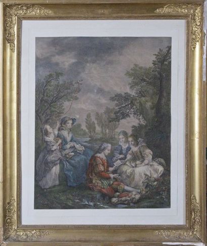 null Jacques Firmin BEAUVARLET – 1731-1797 LECTURE ESPAGNOLE Eau-forte aquarellée...