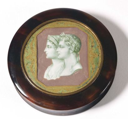 null "Emperor Napoleon I and Empress Josephine. "Flake box, decorated on the lid...