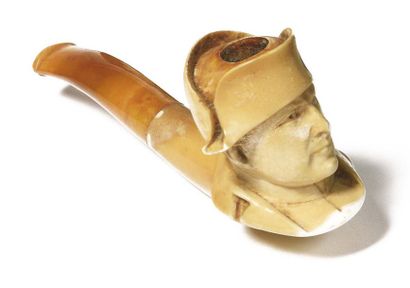 null Ivory case carved in the image of Emperor Napoleon I and the eagle. A foam pipe...