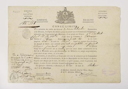 null MALET (Claude-François de). Exhibit signed as Chief of Staff of the 6th Military...