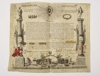 null BASTILLE. - Pannetier ( Jean-Armand). Document signed as president of the winners...