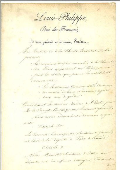null SOULT (Nicolas Jean-de-Dieu). Exhibit signed "mal duc de Dalmatie" as Chairman...