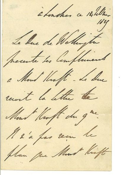 null WELLINGTON (Arthur Wellesley, Duke of). Signed autograph letter in head to Mr....