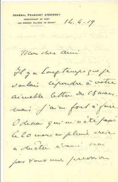 null FRANCHET D’ESPÈREY (Louis-Félix-marie-François). Lettre autographe signée à...