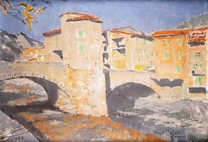 null Gaston VENTRILLON LE JEUNE - 1897-1982 VILLAGE DES ALPES-MARITIMES, 1968 Oil...