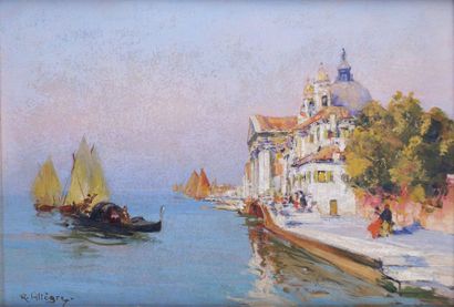 null Raymond ALLÈGRE - 1857-1933 VIEW OF VENICE Oil on panel signed lower left. 24...