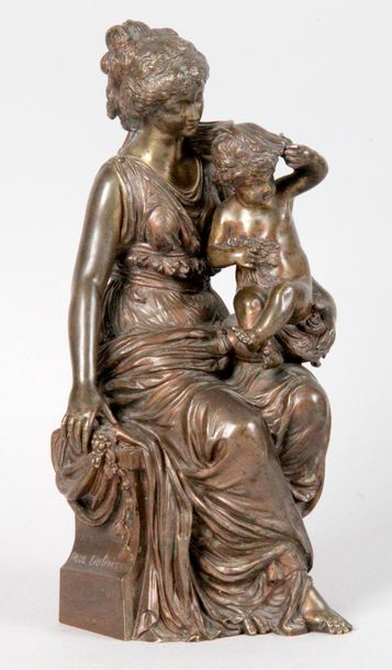 null Paul DUBOIS - 1829-1905 MATERNITY Bronze group with brown patina signed, old...