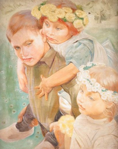 null Paul RINK – 1861-1903 LES ENFANTS AU PRINTEMPS Huile sur toile. 49,5 x 40,5