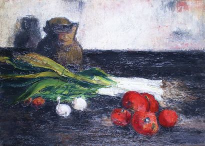 null Gaston SEBIRE – 1920-2001 NATURE MORTE AUX LÉGUMES ET À LA CRUCHE Huile sur...