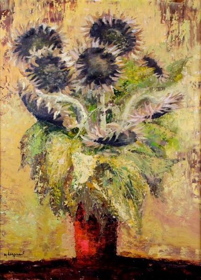 null Maurice LEGRAND – 19006-2004 VASE DE TOURNESOLS, 1987 Huile sur toile signée...