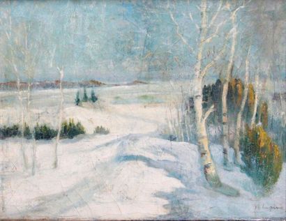 null André LAPINE - 1866-1952 PAYSAGE DE NEIGE Oil on canvas signed lower right....