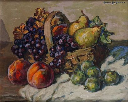 null Ludovic GIGNOUX - born in 1882 FRUIT BASKET Oil on panel signed above right....