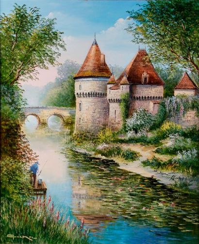 null Raymond QUENCE - born in 1932 LE CHATEAU DE THOIRY Oil on canvas signed lower...
