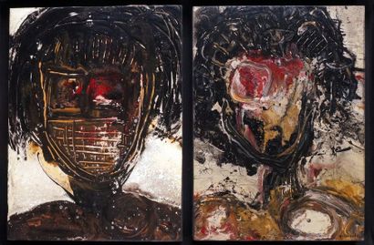 null José Manuel CRUXENT - born in 1911 DOUBLE SELF-PORTRAIT Two oils on panel juxtaposed...