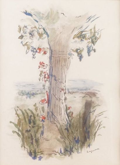 null Pierre LAPRADE - 1875-1932 L'ARBRE Watercolour TREE signed lower right. 17 x...