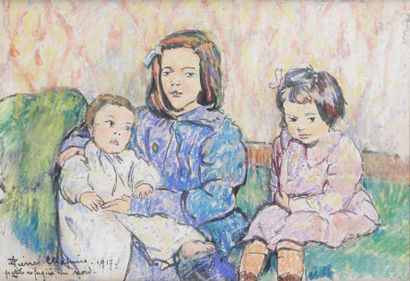null Pierre CHAPUIS - 1863-1942 LA FAMILLE, 1917 Pastel and Indian ink signed and...