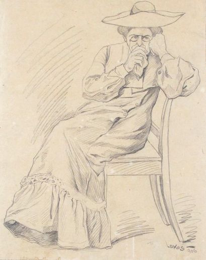 null Alfred LAKOS - 1870-1961 TRISTESSE Charcoal signed lower right. 31 x 24,5