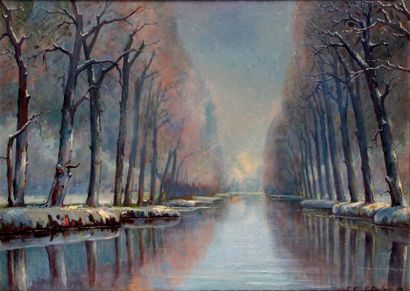 null Félix Raoul ETEVE - 1902-1967 CANAL SOUS LA NEIGE, 1929 Oil on canvas signed...