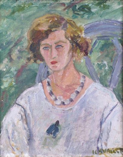 null Jules CAVAILLES – 1901-1977 PORTRAIT DE FEMME AU JARDIN Huile sur toile signée...