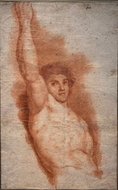 null ECOLE ITALIENNE du XVIIIème siècle Académie le bras levé Sanguine 43 x 27 cm...