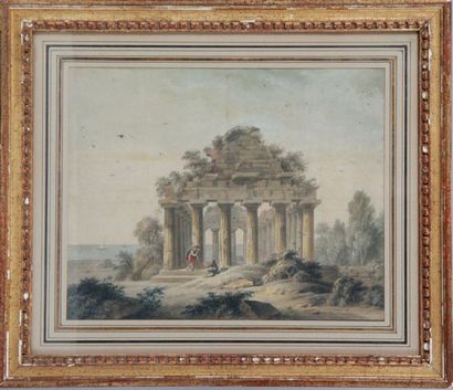null FRENCH SCHOOL of the 18th century. "Animated ruin". Drawings in Indian ink and...