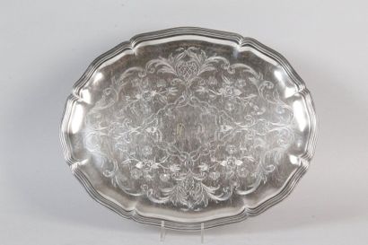 null CHRISTOFLE TRAY with contour net, engraved decoration of foliage and flowers...