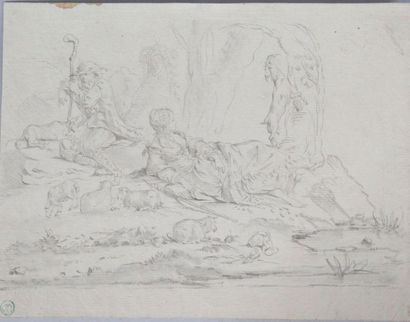null FRENCH SCHOOL OF THE XVIII century. "Shepherdess and her flock" Pencil drawings....
