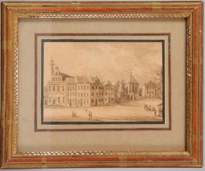 null NORTHERN EUROPE SCHOOL XVIII or XIX century. "View of the city" washed with...