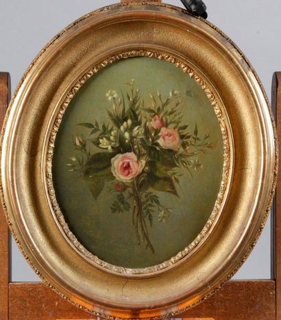 null FRENCH SCHOOL XIX Century. Bouquets of flowers, oil on canvas hanging in rectangular...