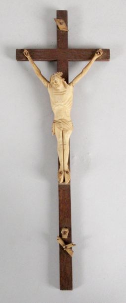 null JANSENIST CRUCIFIX made of bone from the XVIIth-XVIIIth century with titulus,...
