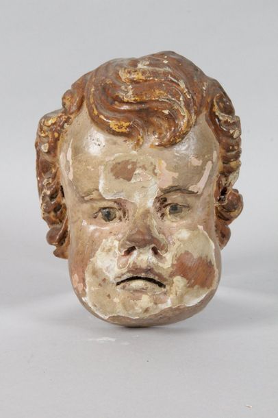 null ANGELOT'S HEAD in polychrome wood. Late XVIII early XIX, posterior polychromies...