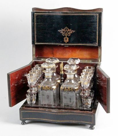 null Liqueur cellar with curved blackened wood front and Napoleon III period brass...