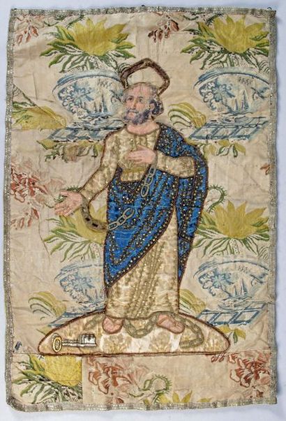 null SAINT PIERRE in embroidered silk painted with sequins, face, hands and feet...