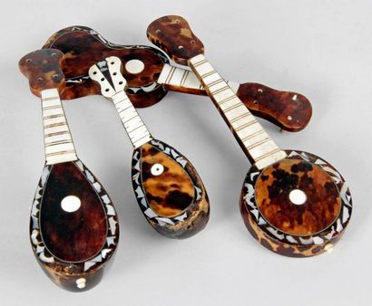 null TWO MANDOLINES, ONE GUITAR AND ONE BANJO MINIATURES in tortoiseshell, ivory...