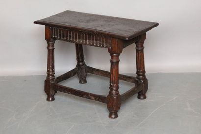 null WIDE TABOURET in carved oak with fluted decoration. It rests on baluster feet...