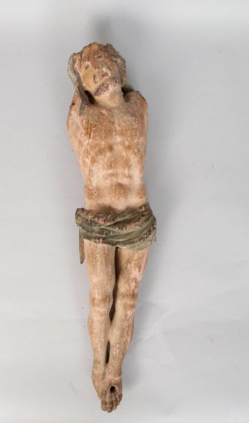 null CHRIST in cross in carved wood and polychromy. Height: 62 cm