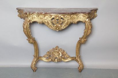 null CONSOLE OF APPLICATION out of moulded red gilded wood carved and openwork with...