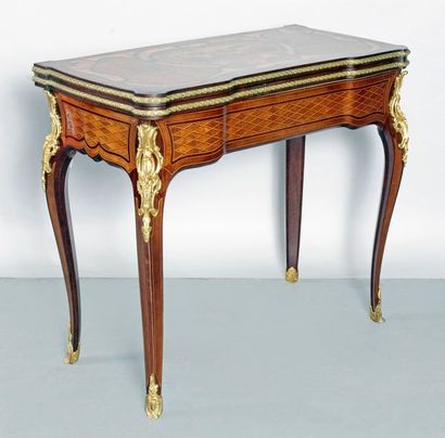 null GAME TABLE with a Louis XV style and Napoleon III period wallet tray in boxwood,...
