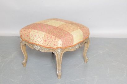 null Square shaped TABOURET in natural wood molded and carved with flowers and foliage...