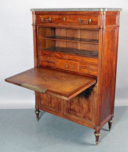 null RECTANGULAR SECRETARY with Louis XVI period mahogany and mahogany veneer fluted...