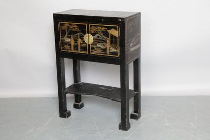 SMALL FURNITURE CABINET in blackened wood...