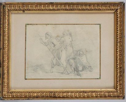 null Isidore PILS (1813-1875) "Arab Soldiers" pencil drawing. 8 x 11 cm