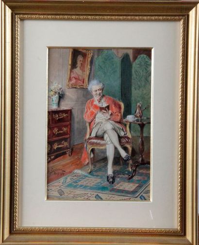 null Bernard Louis BORIONE (1865-?) "Man with the reading" Watercolour signed lower...