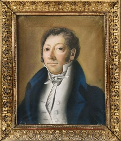 null ECOLE FRANÇAISE DU XIX Siècle Portrait d’homme Pastel 32 x 26 cm Encadré sous...