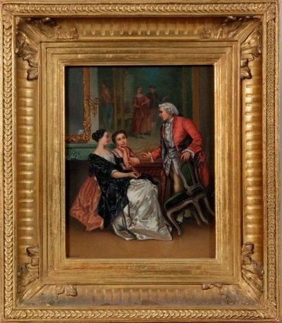 null FAUCHEUR French school of the XXth century. Gallant scene. Oil on canvas. 27...