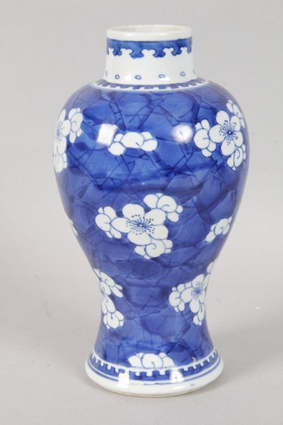 null CHINA, 19th century VASE in blue and white porcelain with broken glass and prunus...