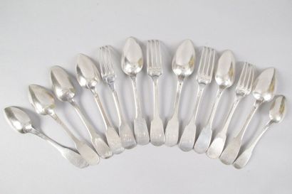 null NINE SPOONS AND FOUR FORKS of table in silver 950 thousandths, model a dish...