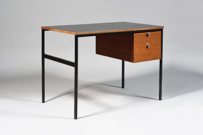 null PIERRE PAULIN (1927-2009) THONET Editor Small desk with black lacquered metal...